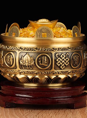 旺财运聚财摆件纯铜聚宝盆有求必应客厅办公桌玄关中式工艺品摆设