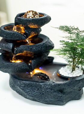 高山流水假山风水轮水晶球流水摆件循环水客厅桌面茶几前台办公桌