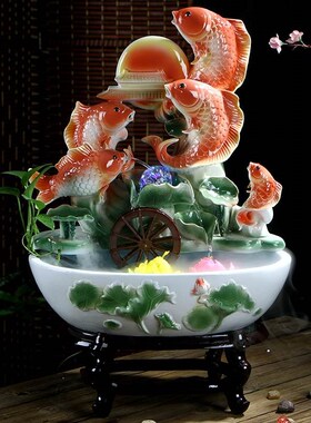 陶瓷流水创意摆件加湿器客厅办公室卧室招财桌面循环流水鱼缸装饰