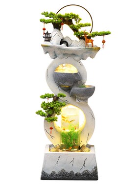 电视柜旁鱼缸流水摆件循环水现代轻奢家居客厅招财落地景观装饰品