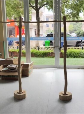 干树枝落地衣帽架带皮树墩实木晾衣架衣服收纳置物架服装店展示架