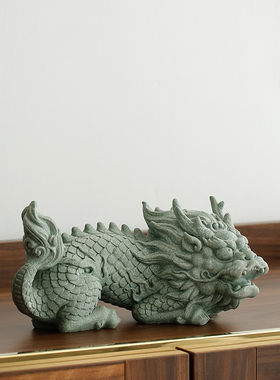 青砂石精品可养招财貔貅茶宠摆件家居国潮风书房桌面瑞兽麒麟镇纸