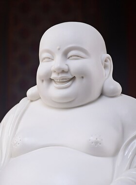 戴玉堂德化白瓷坐云弥勒像陶瓷大肚笑佛弥勒佛供奉家用招财摆件