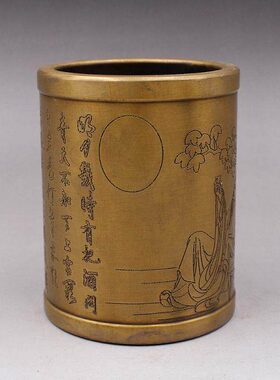 仿古黄铜笔筒文房书房用品家居办公室装饰笔筒收纳创意铜笔筒礼品