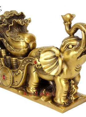 真古意 大象摆件黄铜大象拉白菜摆件吸水吉祥象家居装饰品摆件