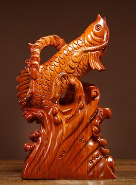 花梨木雕金龙献瑞摆件实木质金龙鱼工艺品家居客厅电视柜装饰送礼
