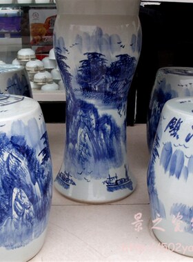 景之瓷缘 景德镇陶瓷器手绘青花瓷园林户外石凳子石桌子 山水乡韵