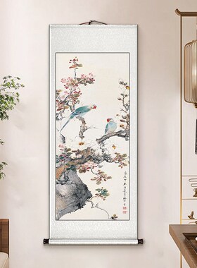 颜伯龙花鸟图卷轴挂画国画书房新中式客厅玄关装饰画竖版名家壁画
