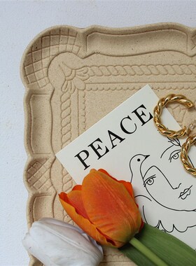 雕花木质托盘粗糙复古做旧风食物装饰盘饰品摆拍北欧家居民宿软装