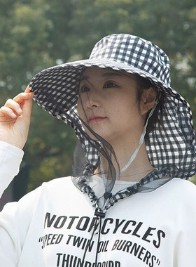 帽子遮阳帽女防晒网纱遮脸一体面罩采茶下地干活钓鱼防蚊虫渔夫帽