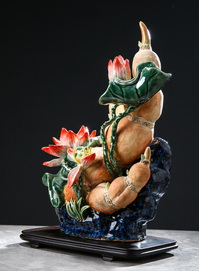 石湾陶瓷公仔招财客厅摆件家居玄关电视柜莲藕装饰品《节节高升》