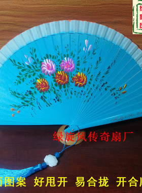 配旗袍西班牙扇子木质扇女款高档纯手绘工艺木扇中国风走秀用折扇