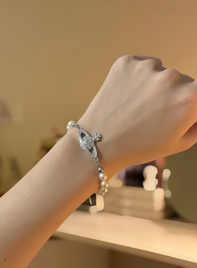 《现货秒发》土星珍珠手链 轻奢小众满钻土星手串 高级感叠戴手饰