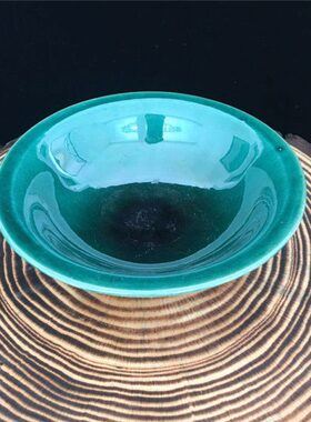 包邮光绪年制绿釉寿桃大口碗瓷器老物件古典民窑古玩老货书房摆件