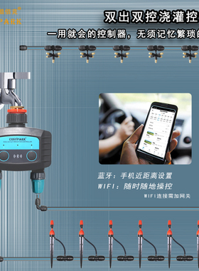 自动浇水双出路蓝牙WIFI定时阀控制器阳台菜地棚滴灌喷雾降温除尘