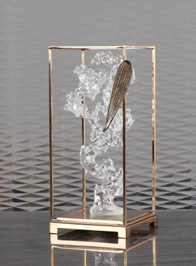 新中式铁艺禅意竹叶透明太湖石玄关墙柜置物柜博古架书房装饰摆件