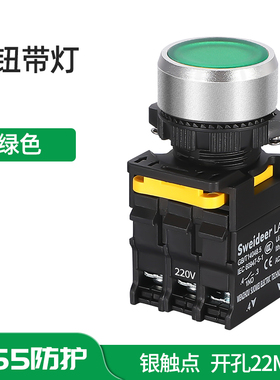 索维平头防水大电流10A按钮开关带灯12V24V220V电源开关按钮22MM