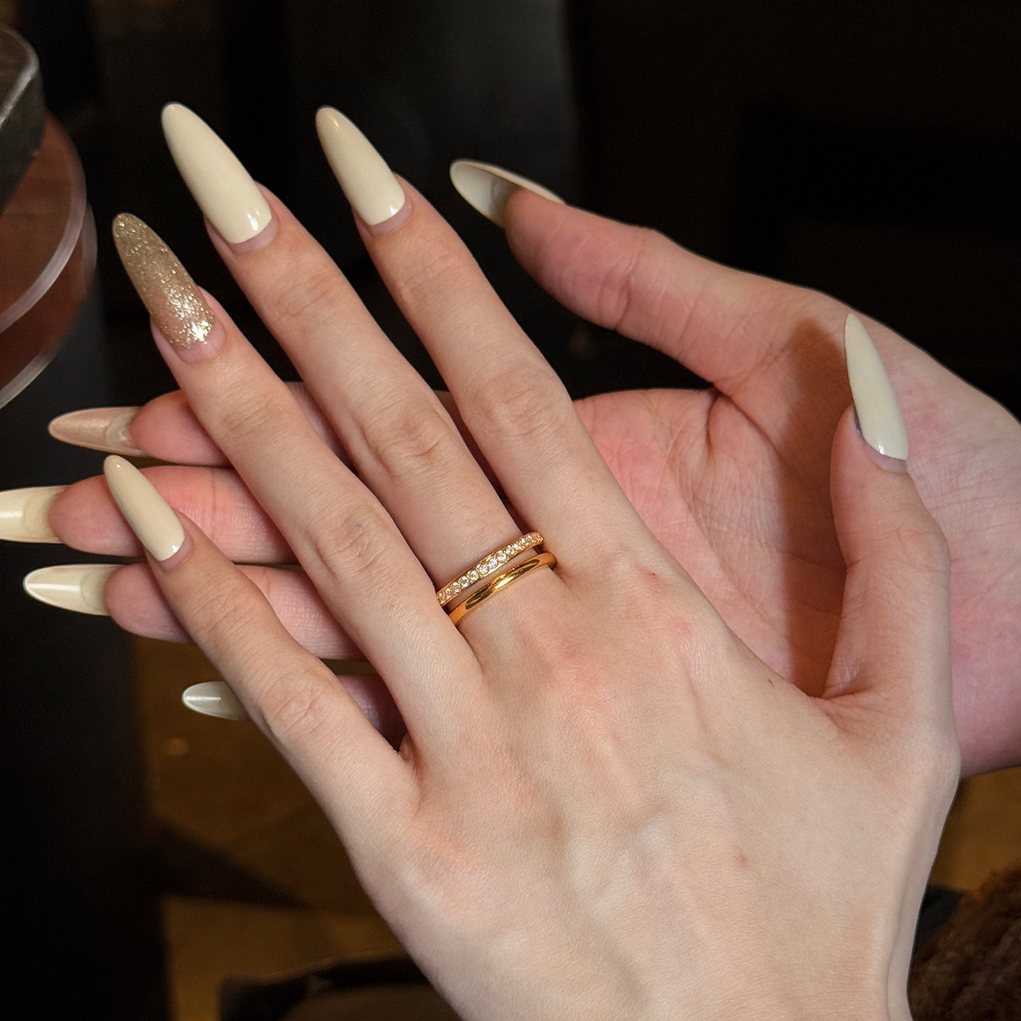 Queyunlai 5D dot diamond gold ring women's gold 999 double ring gold shine ring personalized fashion high-end gift