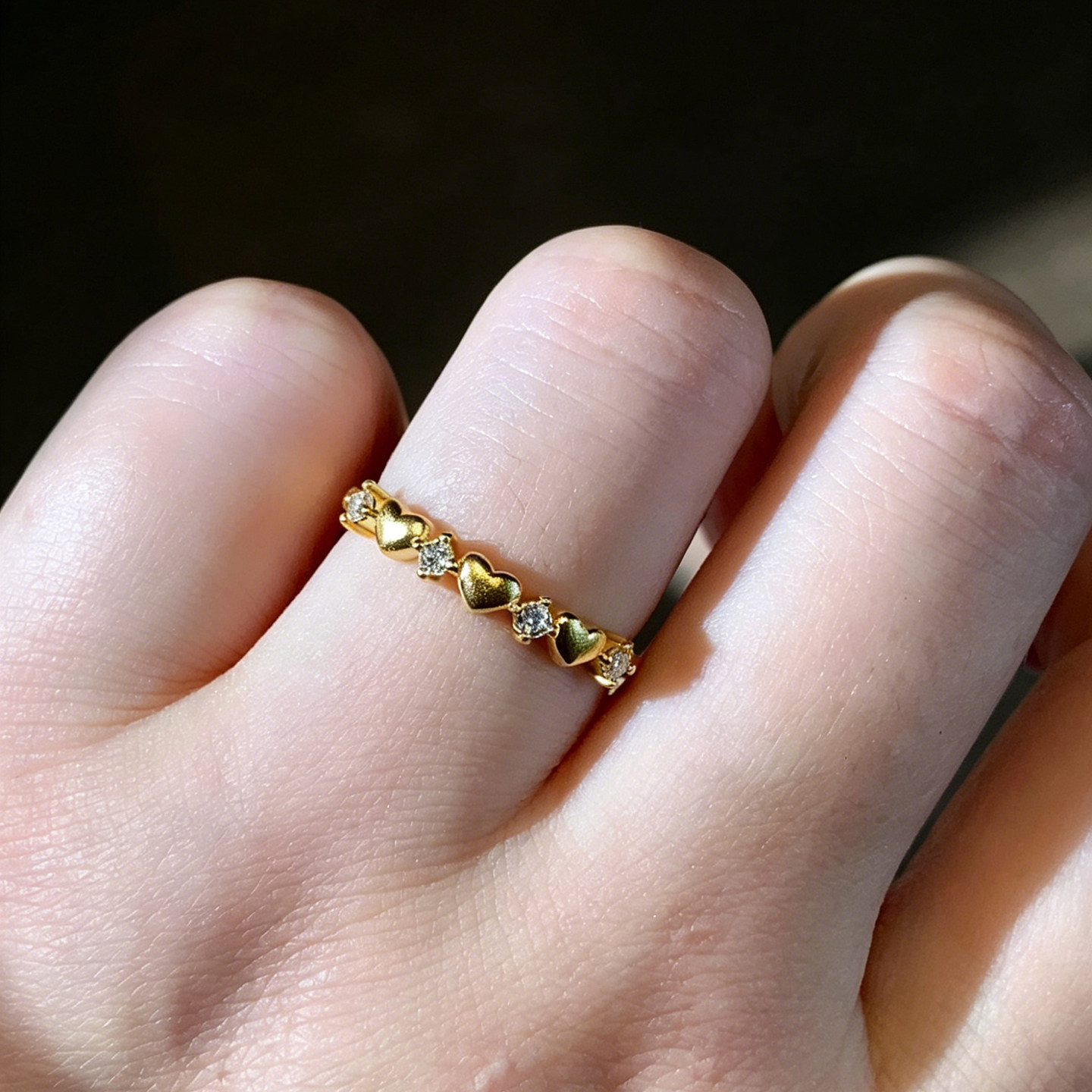 Queyunlai 999 solid gold dot diamond ring gold love ring fashion personality niche ins style gift for girlfriend