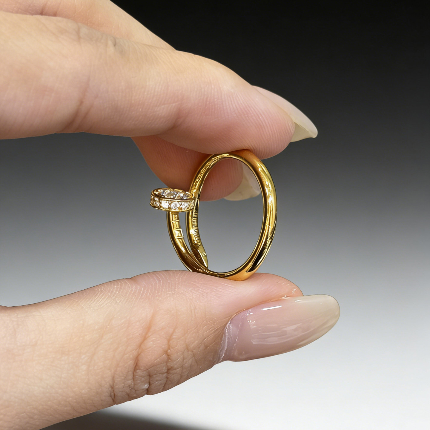 Queyunlai diamond nail ring solid gold 999 open adjustable ring niche simple light luxury high-end sense