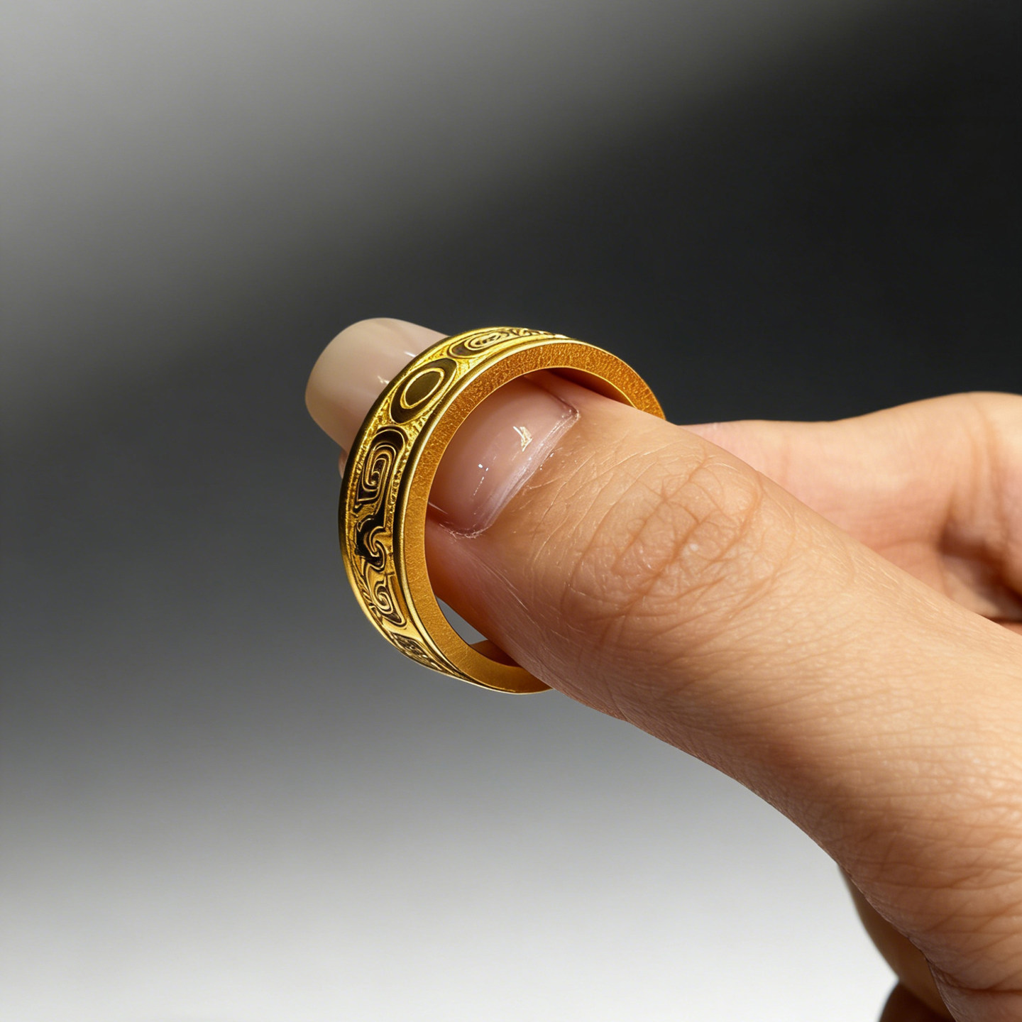 Queyunlai Ancient Gold Ring Closed Chilong Pure Gold 999 Ring Retro Style Men's Customized Style