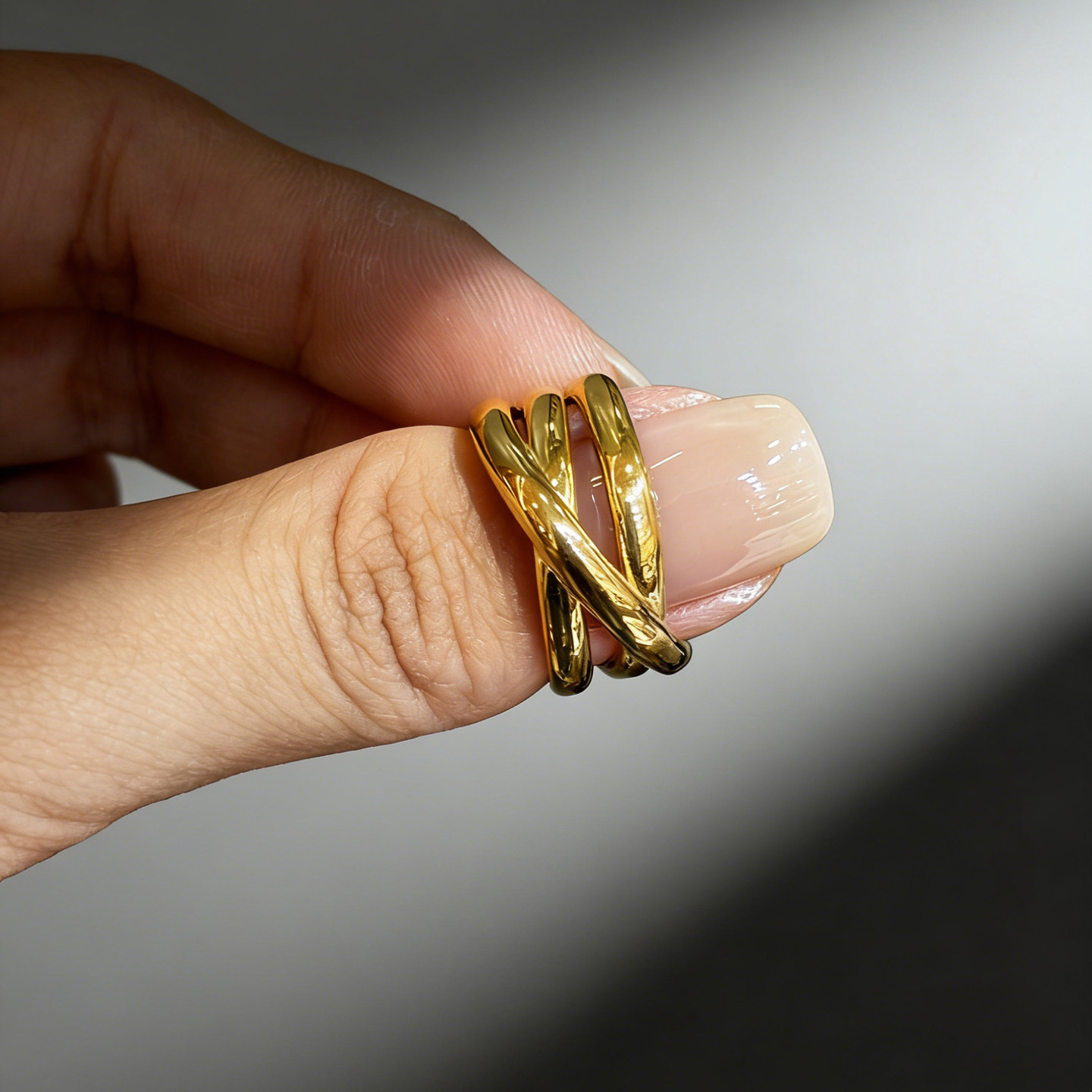 Queyunlai 999 Pure Gold Shiny Ring Gold Mirror Irregular Ring Fashion Personality Niche Ins Style