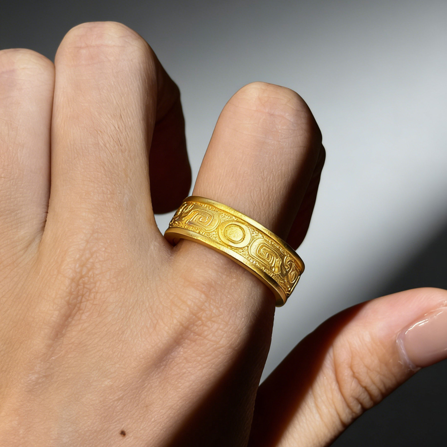 Queyunlai Ancient Gold Ring Closed Chilong Pure Gold 999 Ring Retro Style Men's Customized Style