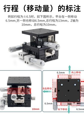 XYZ轴位移平台三轴手动升降工作台光学精密微调移动滑台LD40/60-2