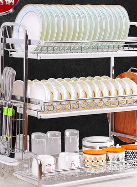 304不锈钢碗架沥水架放滤碗筷收纳盒碗盘碗碟用品厨房置物架三层