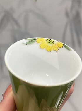 惊蛰 手绘雏菊绿色茶杯品茗杯陶瓷功夫茶杯家用小茶杯主人杯单杯