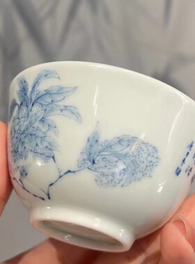 惊蛰 高温烧制青花瓷橘子花小容量主人杯中式品茗杯功夫茶具茶杯