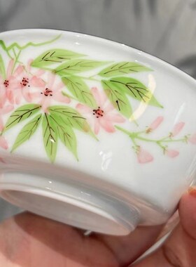 惊蛰 纯白瓷釉下彩茶杯 手绘桃花主人杯品茗杯 大容量功夫茶具