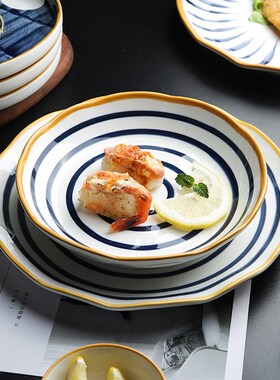 舍里日式釉下彩陶瓷餐具盘子菜盘汤盘家用创意餐盘味碟汤碗菜碟子