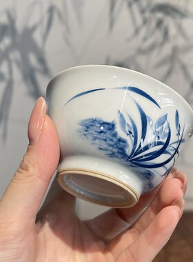 惊蛰 仿古手绘兰花主人杯描银茶杯陶瓷品茗杯单杯功夫茶具小茶碗