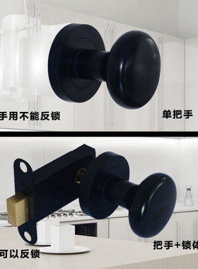 隐形门拉手锁暗门明装单面圆形青古美式木门灰色背景室内黑色把手