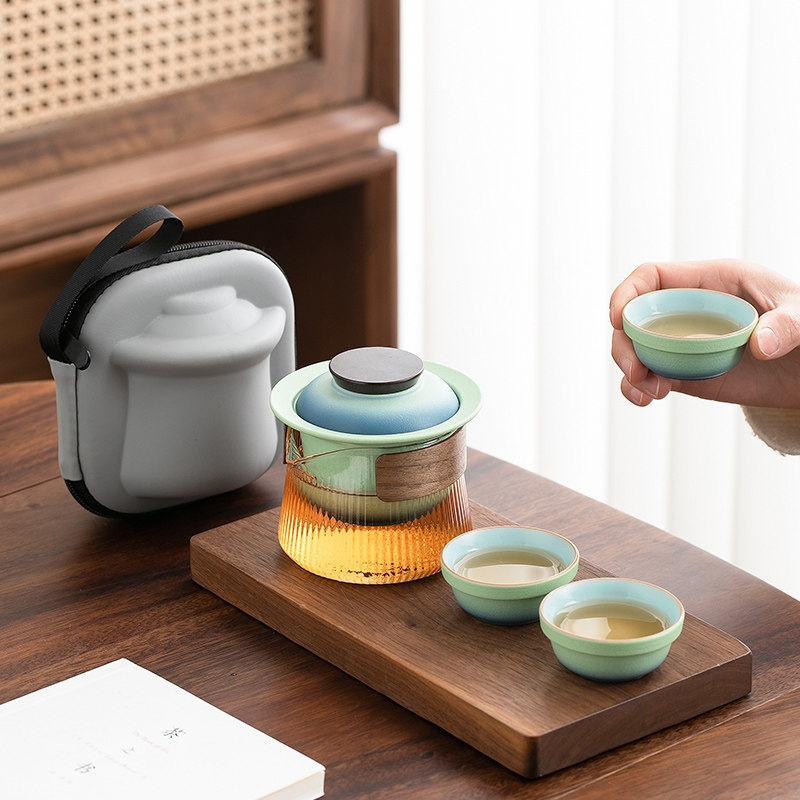Portable travel tea set, simple outdoor portable kung fu teapot, tea cup, camping business trip quick cup