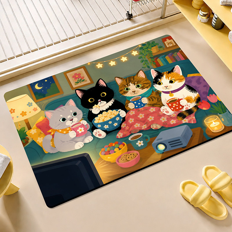 Bathroom floor mat cute cat cartoon diatom mud absorbent foot mat quick-drying non-slip bathroom bathroom bathing special