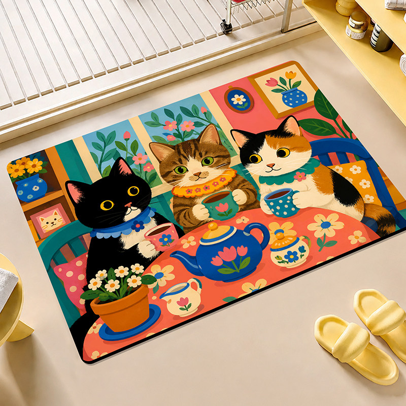 Bathroom floor mat cute cat cartoon diatom mud absorbent foot mat quick-drying non-slip bathroom bathroom bathing special