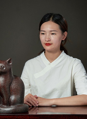 黑檀木雕猫可爱实木创意工艺品动物装饰桌面红木雕刻摆件客厅猫咪