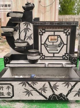 户外石槽鱼缸青石花盆洗手池木架流水景摆件庭院养鱼室内景观装饰