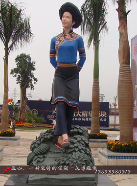 玻璃钢彩绘少数民族人像雕塑民族团结主题铜雕像广场人物跳舞塑像