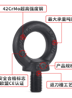 12.9级吊环螺丝高强度吊环螺栓发黑模具M10M12M16M20M30M36M42M56