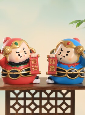 创意卡通萌神树脂门神解压摆件