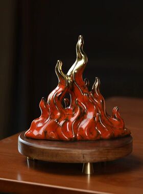 红色火焰陶瓷摆件旺火招财办公室玄关装饰品雕塑中式乔迁开业礼物