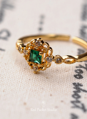 红口袋法式复古宫廷镶钻开口戒指