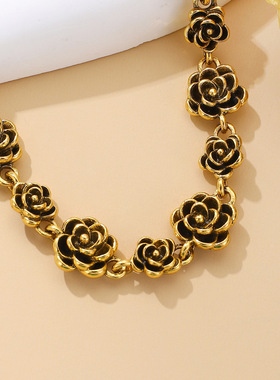 欧美复古玫瑰花手链 轻奢风高级感花朵手串小众设计冷淡气质手饰