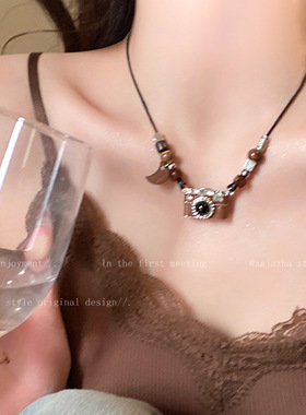 棕色复古立体相机项链女小众设计感卫衣链配饰独特个性嘻哈锁骨链