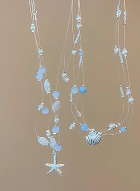 韩系甜美海星贝壳珍珠项链女海边度假叠戴锁骨链小清新颈链配饰