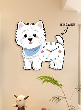 狗尾1330巴左右摇摆免钟狗表客厅家挂钟新款创用意时钟挂墙打孔可