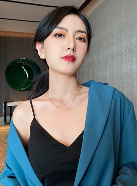 跨境爆款双层叠戴爱心项链女小众设计高级感钛钢锁骨链颈链配饰品